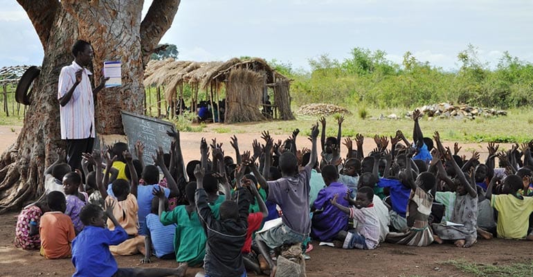 a man teaching under a tree