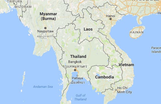 a map showing Vietnam, Thailand, Myanmar, Cambodia, and Laos
