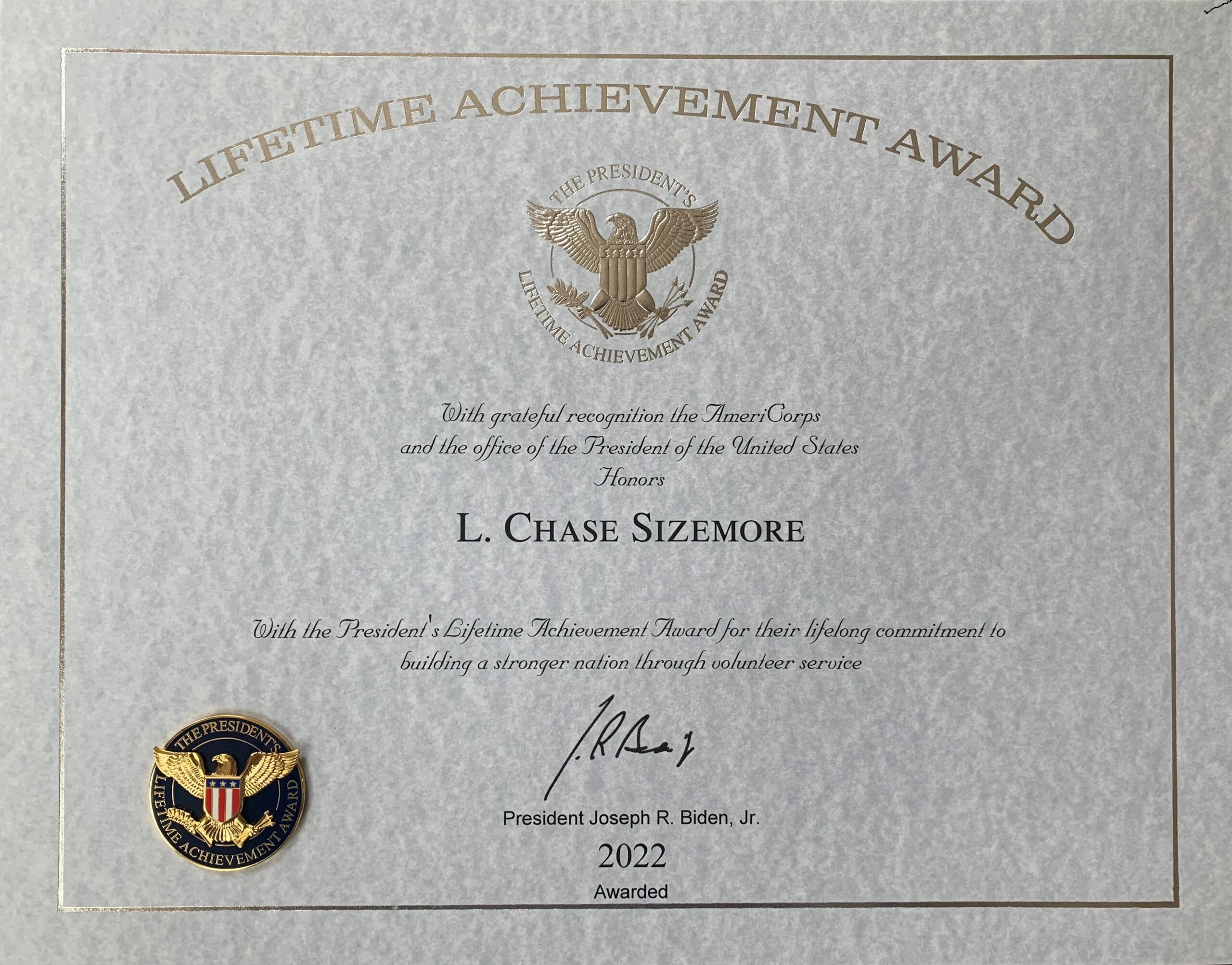 Lifetime Achievement Award for L. Chase Sizemore